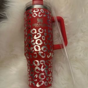 Stanley 40 oz Insulated Cup with Red Leopard overlay. NEW IN BOX